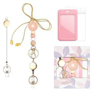 Colorful ID Badge Holder with Silicone Beads Lanyard Set,Cute Teacher Breakaway Lanyard for Keys & Keychain with Cute Retractable Badge Reel Holder,Gift for Women,Nurse, Teacher. (Pink Daisy) Colorful ID Badge Holder with Silicone Beads Lanyard Set,Cute Teacher Breakaway Lanyard for Keys & Keychain with Cute Retractable Badge Reel Holder,Gift for Women,Nurse, Teacher. (Pink Daisy)