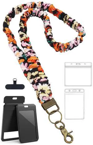 Scrunchie Lanyard with ID Holder for ID Badges - Cute Stretchy Lanyards for Teachers Women (Flowers) Scrunchie Lanyard with ID Holder for ID Badges - Cute Stretchy Lanyards for Teachers Women (Flowers)