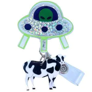 Cute UFO Cow Badge Reel Holder Retractable with ID Clip for Nurse Nursing Name Tag Card Funny Accessories with Alligator Clip Medical Assistant Office Student Work Hospital Cute UFO Cow Badge Reel Holder Retractable with ID Clip for Nurse Nursing Name Tag Card Funny Accessories with Alligator Clip Medical Assistant Office Student Work Hospital