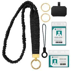 Stretchy Scrunchie Lanyard for ID Badges Holder Keychain Black Stretchy Scrunchie Lanyard for ID Badges Holder Keychain Black