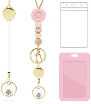 Retractable Lanyard ID Badge Holder - Pink Daisy Lanyard with ID Holder, Cute Teacher Retractable ID Badge Holder with Silicone Beaded Keys Keychain Breakaway Lanyards for Women Nurse Teachers Gifts Retractable Lanyard ID Badge Holder - Pink Daisy Lanyard with ID Holder, Cute Teacher Retractable ID Badge Holder with Silicone Beaded Keys Keychain Breakaway Lanyards for Women Nurse Teachers Gifts