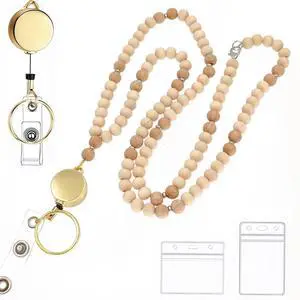 Retractable Lanyards for ID Badges and Keys,Teacher Lanyard with ID Holder Cute Wooden Beaded Lanyards Reel Keys Chains Fashion Lanyard String for Women Retractable Lanyards for ID Badges and Keys,Teacher Lanyard with ID Holder Cute Wooden Beaded Lanyards Reel Keys Chains Fashion Lanyard String for Women