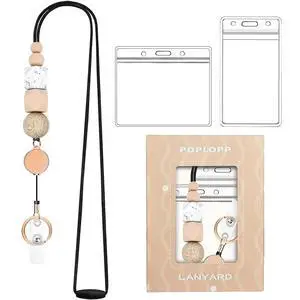 Retractable Lanyards for ID Badges and Keys, Cute Breakaway Teacher Lanyard with Badge Holders and Reels, Durable Silicone Beaded Lanyard for Women, Nurses, Office with 2 Waterproof Card Holders Retractable Lanyards for ID Badges and Keys, Cute Breakaway Teacher Lanyard with Badge Holders and Reels, Durable Silicone Beaded Lanyard for Women, Nurses, Office with 2 Waterproof Card Holders
