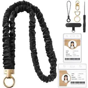 Scrunchie Lanyard for Id Badges, Teacher Gifts Lanyards Black Stretchy Scrunchie Lanyard with Id Holder for Women Scrunchie Lanyard for Id Badges, Teacher Gifts Lanyards Black Stretchy Scrunchie Lanyard with Id Holder for Women