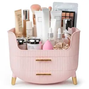 Makeup Organizer with Drawers, Skincare Storage Box for Vanity, Multiple Compartments, Portable Cosmetic Display Case with Handle, Large Make up Organizers for Dresser, Bathroom, Bedroom, Pink Makeup Organizer with Drawers, Skincare Storage Box for Vanity, Multiple Compartments, Portable Cosmetic Display Case with Handle, Large Make up Organizers for Dresser, Bathroom, Bedroom, Pink