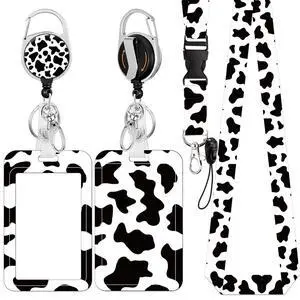 ID Badge Holder with Lanyard, Retractable Badge Reel with Swivel Belt Clip, Detachable Lanyard Name Card Tag Vertical ID Protector Badge Reel for Nurse Doctor Office Employees (Cow Style) ID Badge Holder with Lanyard, Retractable Badge Reel with Swivel Belt Clip, Detachable Lanyard Name Card Tag Vertical ID Protector Badge Reel for Nurse Doctor Office Employees (Cow Style)