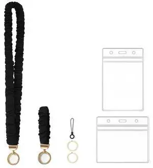 Stretchy Scrunchie lanyards with Id Holder, Cute Retractable Teacher Lanyards for Id Badges Keys, Long Lanyard for Women, Black Stretchy Scrunchie lanyards with Id Holder, Cute Retractable Teacher Lanyards for Id Badges Keys, Long Lanyard for Women, Black