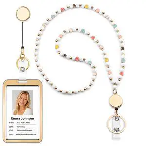 Smile Teacher Lanyard for Women with Retractable ID Badge Reel and Keychain Cute Happy Beads Lanyard (White) Smile Teacher Lanyard for Women with Retractable ID Badge Reel and Keychain Cute Happy Beads Lanyard (White)