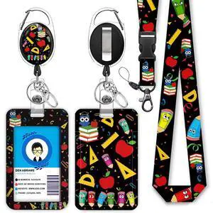 Cute Teacher Lanyards for Id Badges and Keys, Retractable ID Badge Holder with Detachable Lanyard, Fashionable Badge Reel Heavy Duty with Carabiner Clip, Nurse Teacher Office Gifts Cute Teacher Lanyards for Id Badges and Keys, Retractable ID Badge Holder with Detachable Lanyard, Fashionable Badge Reel Heavy Duty with Carabiner Clip, Nurse Teacher Office Gifts