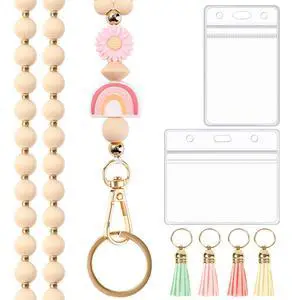 Teacher Lanyard with ID Holder Cute Wooden Beaded Lanyards for ID Card Badges Holder Boho Tassel Key Ring for WomenRainbow Teacher Lanyard with ID Holder Cute Wooden Beaded Lanyards for ID Card Badges Holder Boho Tassel Key Ring for WomenRainbow