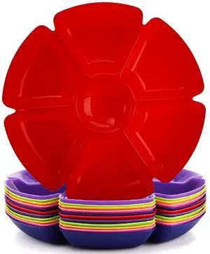 12 Pcs Plastic Snack Serving Tray, 12 Inch Unbreakable Chip and Dip Divided Serving Plates, Round 7 Compartments Multifunctional Food Platter for Snack, Nuts, Candy, Dried Fruit, Veggies 12 Pcs Plastic Snack Serving Tray, 12 Inch Unbreakable Chip and Dip Divided Serving Plates, Round 7 Compartments Multifunctional Food Platter for Snack, Nuts, Candy, Dried Fruit, Veggies