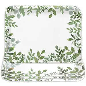3Pcs Greenery Serving Trays Reusable Melamine Platters Green Leaves Serving Dishes for Spring Birthday Wedding Party Food Supplies, 10 x 13 Inch 3Pcs Greenery Serving Trays Reusable Melamine Platters Green Leaves Serving Dishes for Spring Birthday Wedding Party Food Supplies, 10 x 13 Inch