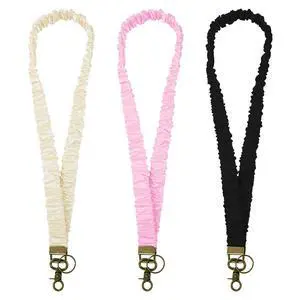 Stretchy Scrunchie Lanyards for ID Badges, Cute Stretchy Neck Lanyard Retractable Keychain Holder for Keys Teacher Women (Black+Beige+Pink) Stretchy Scrunchie Lanyards for ID Badges, Cute Stretchy Neck Lanyard Retractable Keychain Holder for Keys Teacher Women (Black+Beige+Pink)