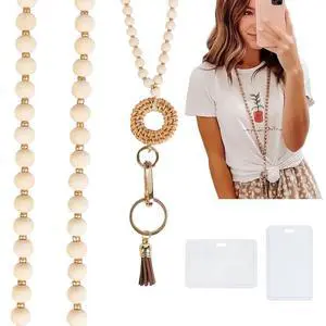 Teacher Lanyard with ID Holder,Wood Beaded Lanyards for Id Badges & Keys,Badge Card Key Holder,Neutral Boho Name Badge Lanyard,Cute Woven Keychain Lanyard for Cruise Ship Cards Women Office Teacher Lanyard with ID Holder,Wood Beaded Lanyards for Id Badges & Keys,Badge Card Key Holder,Neutral Boho Name Badge Lanyard,Cute Woven Keychain Lanyard for Cruise Ship Cards Women Office