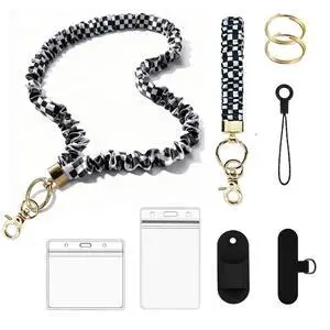 Stretchy Scrunchie Lanyards for ID Badges and Keys, Teacher Lanyard with ID Holder and Pen Holder,Cute Retractable Lanyard for Women,Nurses,Cruise Ship Cards(Checkered) Stretchy Scrunchie Lanyards for ID Badges and Keys, Teacher Lanyard with ID Holder and Pen Holder,Cute Retractable Lanyard for Women,Nurses,Cruise Ship Cards(Checkered)