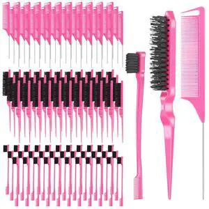 102 Piece Edge Brush Bulk Set with 34pcs Teasing Brushes, 34pcs Rat Tail Combs, and 34pcs Edge Brushes for Women and Girls - Pink 102 Piece Edge Brush Bulk Set with 34pcs Teasing Brushes, 34pcs Rat Tail Combs, and 34pcs Edge Brushes for Women and Girls - Pink