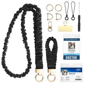 Scrunchie Lanyard Set for Double Wear: Long Neck & Short Wristlet with Key Rings. Stretchy Teacher Lanyard with ID Holder for Office, Nurse, School Includes Essential Keychain Clips(Black) Scrunchie Lanyard Set for Double Wear: Long Neck & Short Wristlet with Key Rings. Stretchy Teacher Lanyard with ID Holder for Office, Nurse, School Includes Essential Keychain Clips(Black)