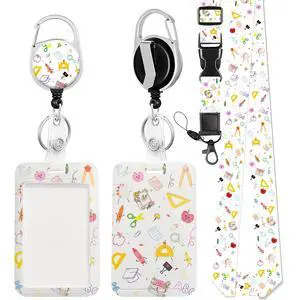 Teacher Lanyards for Id Badges Ajustable Design, Cute Retractable Badge Reel with Carabiner Clip, Fashionable ID Badge Holder with Breakaway Lanyard for Student Women Nurse Doctor Back to School Gifts Teacher Lanyards for Id Badges Ajustable Design, Cute Retractable Badge Reel with Carabiner Clip, Fashionable ID Badge Holder with Breakaway Lanyard for Student Women Nurse Doctor Back to School Gifts