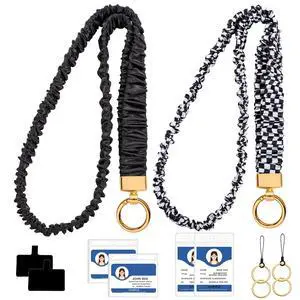 2 Sets Stretchy Scrunchie Lanyards Teacher, Cute Black Lanyards for ID Badges with Phone Lanyard & Keychain for Teachers, Nurses, Office & School 2 Sets Stretchy Scrunchie Lanyards Teacher, Cute Black Lanyards for ID Badges with Phone Lanyard & Keychain for Teachers, Nurses, Office & School