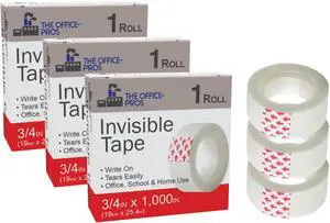 Invisible Tape Refills, 3/4 x 1,000 Inches, Tape for Office, Home, School - Tape Refill for Dispenser, Invisible On Paper - 3/4" x 1,000" - 3 Rolls Invisible Tape Refills, 3/4 x 1,000 Inches, Tape for Office, Home, School - Tape Refill for Dispenser, Invisible On Paper - 3/4" x 1,000" - 3 Rolls
