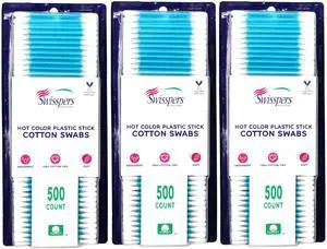Hot Color Cotton Swabs, 100% Cotton, Color Plastic Sticks, 500 per Pack (Color May Vary) - 3 Pack Hot Color Cotton Swabs, 100% Cotton, Color Plastic Sticks, 500 per Pack (Color May Vary) - 3 Pack