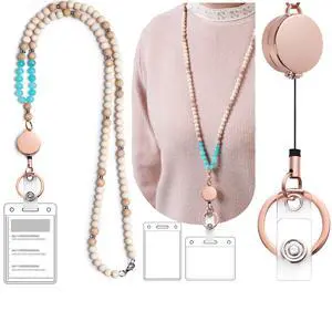 Lanyards for Id Badges for Women, Cute Teacher Lanyard with ID Holder and Retractable Badge Reel for Keys, Wooden Beaded Keychain Lanyard Lanyards for Id Badges for Women, Cute Teacher Lanyard with ID Holder and Retractable Badge Reel for Keys, Wooden Beaded Keychain Lanyard