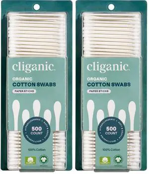 Organic Cotton Swabs, 500 Count - 100% Pure Natural Cotton, Chlorine-Free Hypoallergenic, Soft, Gentle & Absorbent Buds (Pack of 2) Organic Cotton Swabs, 500 Count - 100% Pure Natural Cotton, Chlorine-Free Hypoallergenic, Soft, Gentle & Absorbent Buds (Pack of 2)