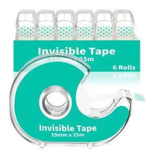 6 Invisible Clear Tape, Transparent Tapes with Refillable Dispenser, 3/4 X 1000 Inches Frosted Writable, Clear Tape Refill Rolls for Gift Wrapping, Home, School Office Supplies 6 Invisible Clear Tape, Transparent Tapes with Refillable Dispenser, 3/4 X 1000 Inches Frosted Writable, Clear Tape Refill Rolls for Gift Wrapping, Home, School Office Supplies