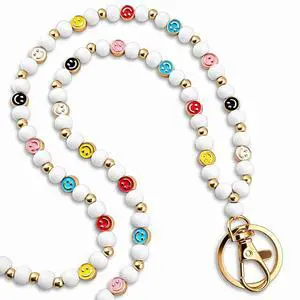 Smile Teacher Lanyard for Women ID Badges and Keychain Cute Happy Wood and Metal Beads Lanyard for Teacher Nurse (White) Smile Teacher Lanyard for Women ID Badges and Keychain Cute Happy Wood and Metal Beads Lanyard for Teacher Nurse (White)
