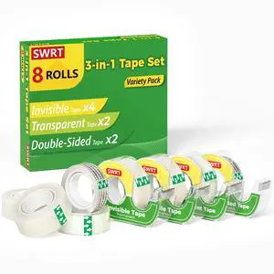 Gift Wrapping Tape, 8 Rolls with Dispensers, 3-Type Variety Pack Gift Wrapping Tape, 8 Rolls with Dispensers, 3-Type Variety Pack