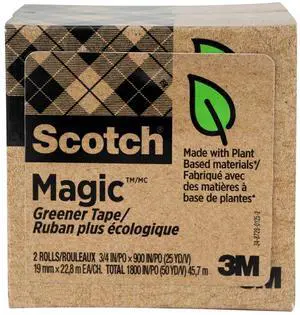 Scotch Magic Greener Tape, 2 Rolls, Numerous Applications, Invisible, Engineered for Repairing, 3/4 x 900 Inches, Boxed (812-2P) Scotch Magic Greener Tape, 2 Rolls, Numerous Applications, Invisible, Engineered for Repairing, 3/4 x 900 Inches, Boxed (812-2P)