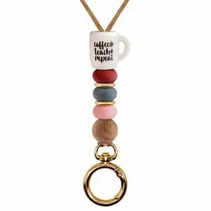 Teacher Lanyard Badge Holder and Keys, Cute Silicone Beaded Lanyard for Women Nurse Employees Students (Coffee) Teacher Lanyard Badge Holder and Keys, Cute Silicone Beaded Lanyard for Women Nurse Employees Students (Coffee)