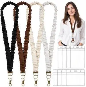 Stretchable Lanyard Scrunchie with ID Holders, 4 Pack Pure Color Teacher Lanyard, Cute Teacher Lanyard Scrunchie & Scrunchie Lanyard Teacher for School Nurse Teacher Appreciation Gifts Stretchable Lanyard Scrunchie with ID Holders, 4 Pack Pure Color Teacher Lanyard, Cute Teacher Lanyard Scrunchie & Scrunchie Lanyard Teacher for School Nurse Teacher Appreciation Gifts