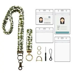 Stretchy Scrunchie Lanyard for Id Badges, Cute Teacher Lanyard Keychain Wristlet with 4 Id Holders for Women, Teachers, Nurses, School Office Supplies (White Green) Stretchy Scrunchie Lanyard for Id Badges, Cute Teacher Lanyard Keychain Wristlet with 4 Id Holders for Women, Teachers, Nurses, School Office Supplies (White Green)