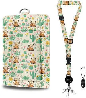 Highland Cow Id Badge Holder with Retractable Badge Reel Clip, Detachable & Adjustable Lanyards for Id Badges, Leather RFID Card Holder for Women, Teachers, Nurses, Office Workers Gifts Highland Cow Id Badge Holder with Retractable Badge Reel Clip, Detachable & Adjustable Lanyards for Id Badges, Leather RFID Card Holder for Women, Teachers, Nurses, Office Workers Gifts