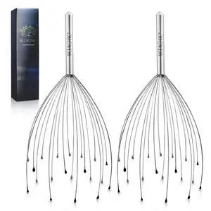 2 Pack Head Scalp Massager, Stocking Stuffers Stress Relief Gifts for Women Men, 20 Fingers Scalp Head Scratcher for Hair Stimulation Body Relaxing (Silver & Silver) 2 Pack Head Scalp Massager, Stocking Stuffers Stress Relief Gifts for Women Men, 20 Fingers Scalp Head Scratcher for Hair Stimulation Body Relaxing (Silver & Silver)