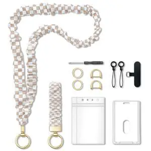 Scrunchie Lanyard for ID Badges - Teacher Appreciation Gifts, Elastic Cute Teacher Lanyard with ID Holder, Neck and Wrist Keychain for Office Staff (Pink & Beige) Scrunchie Lanyard for ID Badges - Teacher Appreciation Gifts, Elastic Cute Teacher Lanyard with ID Holder, Neck and Wrist Keychain for Office Staff (Pink & Beige)