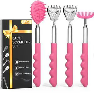 Versatile Back Scratcher, Fathers Day Gift, Portable Telescoping Extendable Back Massager Tool with Different Heads & Rubber Handles, Stocking Stuffers & Birthday Gifts for Women, Mom, Her, Men - Pink Versatile Back Scratcher, Fathers Day Gift, Portable Telescoping Extendable Back Massager Tool with Different Heads & Rubber Handles, Stocking Stuffers & Birthday Gifts for Women, Mom, Her, Men - Pink