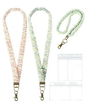 2 Pcs Stretchy Scrunchie Lanyards with 4 ID Holder, Cute Teacher Lanyard for 2 Size ID Badge Holders, Neck Keychain Stretchy for Women, Girl 2 Pcs Stretchy Scrunchie Lanyards with 4 ID Holder, Cute Teacher Lanyard for 2 Size ID Badge Holders, Neck Keychain Stretchy for Women, Girl