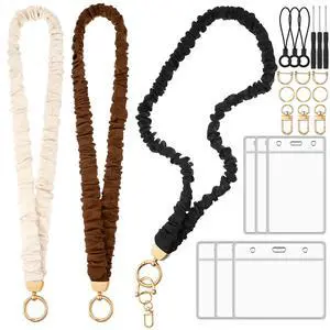 Scrunchie Lanyards for ID Badges, Stretchy Lanyard for Women - Teacher Nurse Neck Lanyard with Card Holder for Office, School, Hospital & Cruise, Neutral Colors Scrunchie Lanyards for ID Badges, Stretchy Lanyard for Women - Teacher Nurse Neck Lanyard with Card Holder for Office, School, Hospital & Cruise, Neutral Colors