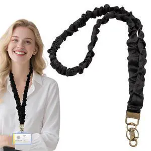 Stretchy Scrunchie Lanyard for ID Badges,Scrunchie Teacher Lanyards,Long Neck Key Lanyard Straps Neck Lanyard for Keys(Black) Stretchy Scrunchie Lanyard for ID Badges,Scrunchie Teacher Lanyards,Long Neck Key Lanyard Straps Neck Lanyard for Keys(Black)