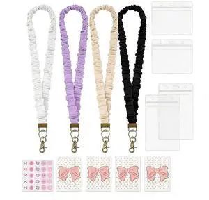 4PCS Stretchy Scrunchie Lanyards with 4 Waterproof ID Card Holders, Cute Elastic Badge Lanyards for Women Teachers Nurses Office Staff, Retractable Keychain Neck Strap for School & Work 4PCS Stretchy Scrunchie Lanyards with 4 Waterproof ID Card Holders, Cute Elastic Badge Lanyards for Women Teachers Nurses Office Staff, Retractable Keychain Neck Strap for School & Work