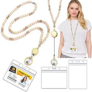 Retractable Lanyard Lanyards for ID Badges and Keys Cute Teacher Lanyard for Women Natural Wood Lanyards with ID Holder Retractable Lanyard Lanyards for ID Badges and Keys Cute Teacher Lanyard for Women Natural Wood Lanyards with ID Holder