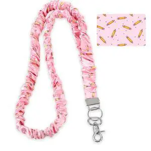 Pencil Pattern Scrunchie Lanyard for Teacher, Stretchy Retractable Neck Lanyard with Metal Clip for Keys & ID Cards (Pink) Pencil Pattern Scrunchie Lanyard for Teacher, Stretchy Retractable Neck Lanyard with Metal Clip for Keys & ID Cards (Pink)