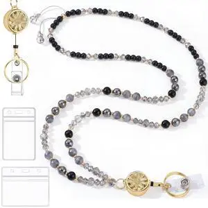 Teacher Lanyard for ID Badges Retractable Badge Reel Natural Stone Beaded Lanyards for Women ID Card Badge Holder Teacher Gifts with Flower Petal Teacher Lanyard for ID Badges Retractable Badge Reel Natural Stone Beaded Lanyards for Women ID Card Badge Holder Teacher Gifts with Flower Petal