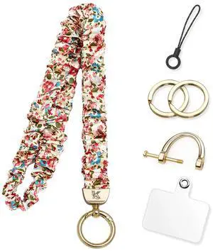 Scrunchie Lanyards for ID Badges&Keys, Cute Stretchy Teacher Neck Lanyard with Tether Tab for Women. (White-Pink Flower) Scrunchie Lanyards for ID Badges&Keys, Cute Stretchy Teacher Neck Lanyard with Tether Tab for Women. (White-Pink Flower)