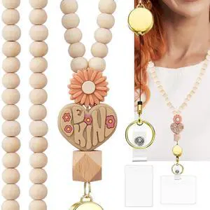 Teacher Lanyard with ID Holder, Wood Beaded Lanyards for Id Badges Keys, Retractable Breakaway Cute Lanyard for Women Teacher Lanyard with ID Holder, Wood Beaded Lanyards for Id Badges Keys, Retractable Breakaway Cute Lanyard for Women