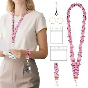 Scrunchie Lanyard with ID Holder for Teacher, Retractable Long Neck & Short Wrist Lanyard Set with 2 Keychain Clips, Adjustable for Teachers, School Staff, Office (Purple) Scrunchie Lanyard with ID Holder for Teacher, Retractable Long Neck & Short Wrist Lanyard Set with 2 Keychain Clips, Adjustable for Teachers, School Staff, Office (Purple)