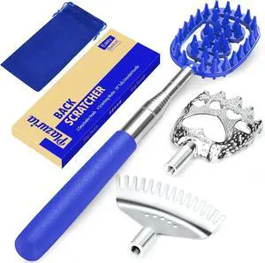 Oversized Back Scratcher Massager with 3 Detachable Heads, Stocking Stuffers for Men & Women, Extendable 30" Handle with Spikes, Rake & Bear Claw Heads (Navy Blue) Oversized Back Scratcher Massager with 3 Detachable Heads, Stocking Stuffers for Men & Women, Extendable 30" Handle with Spikes, Rake & Bear Claw Heads (Navy Blue)