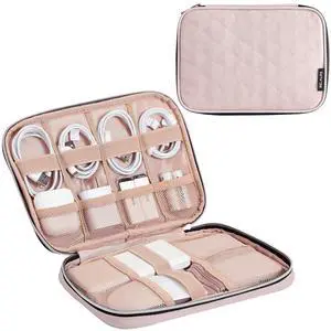 Portable Travel Cable Organizer Bag, Tech Storage Bag for Cord, Charger, Phone, Earphone, Hard Drive, USB, SD Card and Electronic Accessories, Pink Portable Travel Cable Organizer Bag, Tech Storage Bag for Cord, Charger, Phone, Earphone, Hard Drive, USB, SD Card and Electronic Accessories, Pink